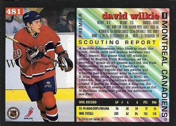 1994-95 O-Pee-Chee Premier - Special Effects #481 David Wilkie Back