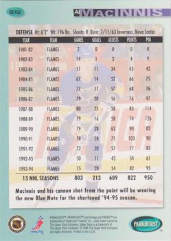 1994-95 Parkhurst SE - Parkie Gold #SE152 Al MacInnis Back
