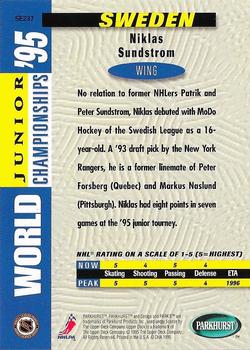1994-95 Parkhurst SE - Parkie Gold #SE237 Niklas Sundstrom Back
