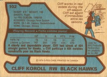1979-80 O-Pee-Chee #102 Cliff Koroll Back