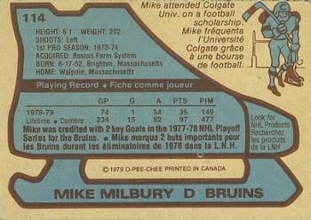 1979-80 O-Pee-Chee #114 Mike Milbury Back