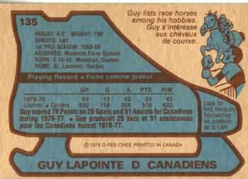 1979-80 O-Pee-Chee #135 Guy Lapointe Back