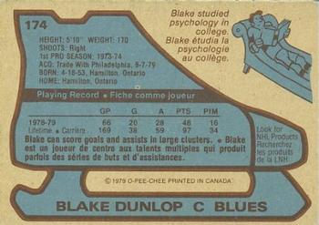 1979-80 O-Pee-Chee #174 Blake Dunlop Back