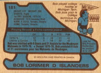 1979-80 O-Pee-Chee #181 Bob Lorimer Back