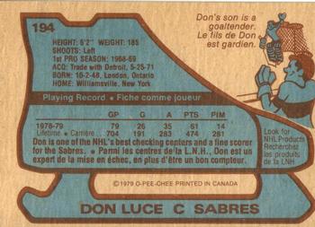 1979-80 O-Pee-Chee #194 Don Luce Back