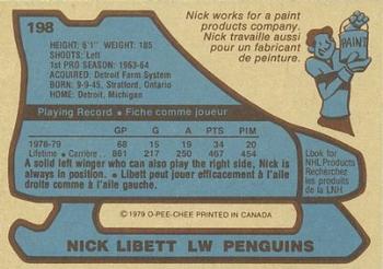 1979-80 O-Pee-Chee #198 Nick Libett Back