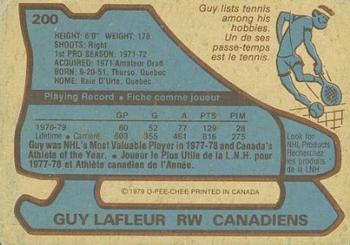1979-80 O-Pee-Chee #200 Guy Lafleur Back
