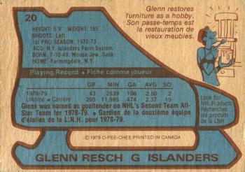 1979-80 O-Pee-Chee #20 Glenn Resch Back