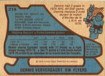 1979-80 O-Pee-Chee #214 Dennis Ververgaert Back