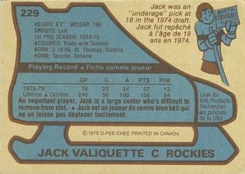 1979-80 O-Pee-Chee #229 Jack Valiquette Back