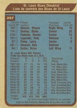 1979-80 O-Pee-Chee #257 St. Louis Blues Back