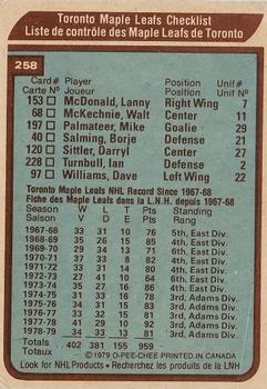 1979-80 O-Pee-Chee #258 Toronto Maple Leafs Back