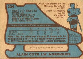 1979-80 O-Pee-Chee #324 Alain Cote Back
