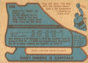 1979-80 O-Pee-Chee #358 Gary Inness Back