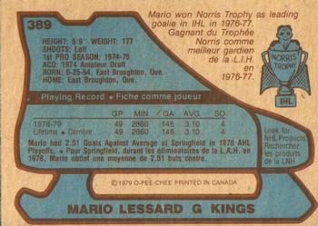 1979-80 O-Pee-Chee #389 Mario Lessard Back