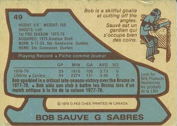 1979-80 O-Pee-Chee #49 Bob Sauve Back