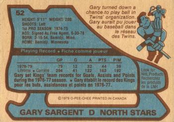 1979-80 O-Pee-Chee #52 Gary Sargent Back