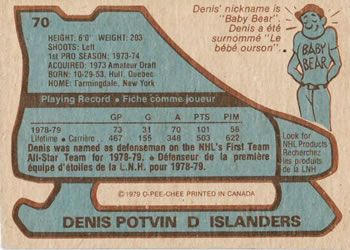 1979-80 O-Pee-Chee #70 Denis Potvin Back