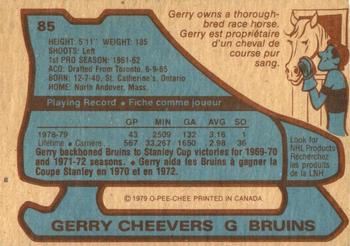 1979-80 O-Pee-Chee #85 Gerry Cheevers Back