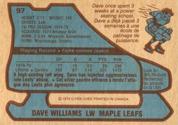 1979-80 O-Pee-Chee #97 Dave Williams Back