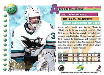 1994-95 Score - Gold Line #10 Arturs Irbe Back