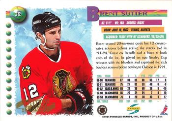 1994-95 Score - Gold Line #32 Brent Sutter Back