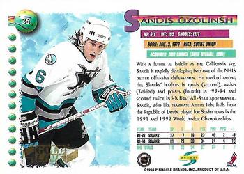 1994-95 Score - Gold Line #36 Sandis Ozolinsh Back
