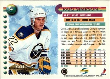 1994-95 Score - Gold Line #54 Craig Simpson Back