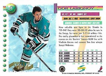 1994-95 Score - Gold Line #61 Igor Larionov Back