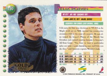 1994-95 Score - Gold Line #160 Felix Potvin Back