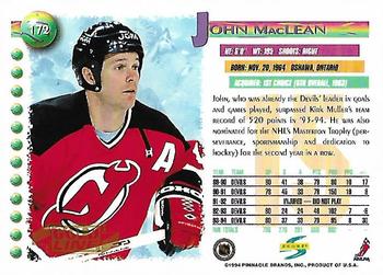 1994-95 Score - Gold Line #172 John MacLean Back