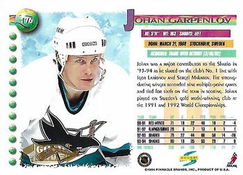 1994-95 Score - Gold Line #176 Johan Garpenlov Back