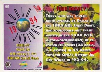 1994-95 Score - Gold Line #204 Todd Harvey Back
