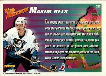 1994-95 Score - Gold Line #232 Maxim Bets Back