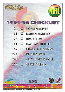 1994-95 Score - Gold Line #270 Checklist Back