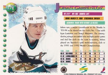 1994-95 Score - Gold Line Punched #176 Johan Garpenlov Back