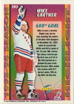 1994-95 Score - Gold Line Punched #242 Mike Gartner Back