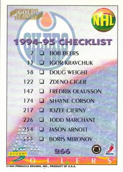 1994-95 Score - Gold Line Punched #266 Checklist Back