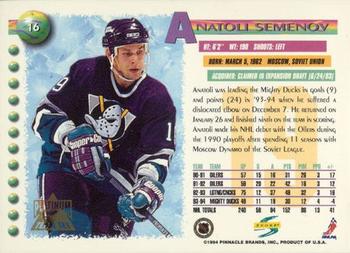 1994-95 Score - Platinum #16 Anatoli Semenov Back