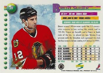 1994-95 Score - Platinum #32 Brent Sutter Back