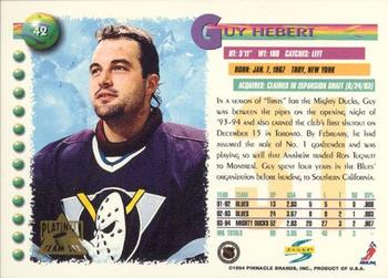 1994-95 Score - Platinum #42 Guy Hebert Back