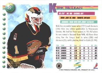 1994-95 Score - Platinum #60 Kirk McLean Back