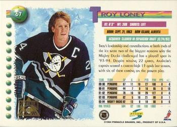 1994-95 Score - Platinum #67 Troy Loney Back