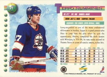 1994-95 Score - Platinum #91 Teppo Numminen Back