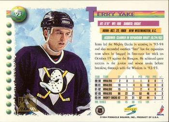 1994-95 Score - Platinum #93 Terry Yake Back