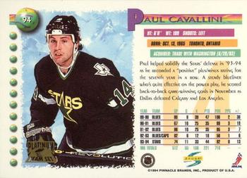 1994-95 Score - Platinum #94 Paul Cavallini Back