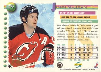 1994-95 Score - Platinum #172 John MacLean Back