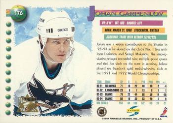 1994-95 Score - Platinum #176 Johan Garpenlov Back