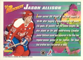 1994-95 Score - Platinum #231 Jason Allison Back