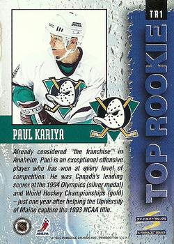 1994-95 Score - Top Rookie #TR1 Paul Kariya Back